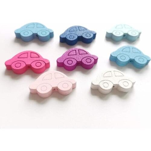 20Pcs 25mm Color Cartoon Car-Shaped Wooden Bedads DIY Early Education Bedaed Toys Custom Bedas Jewelry Accessories