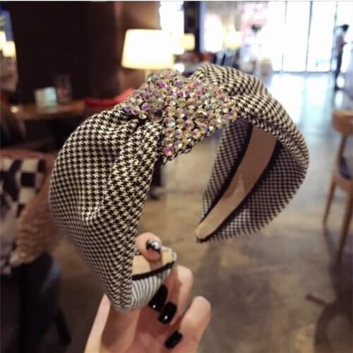 High-end boutique hair accessories sweet houndstooth diamond in the middle knot knotted wide-brimmed hairband headband for women