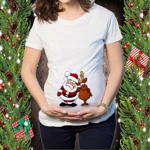 Pregnancy Merry Christmas Santa Graphic Tee Pregnant Women Maternity Clothes Baby Print Pregnant Funny T-shirt Maternity Tops