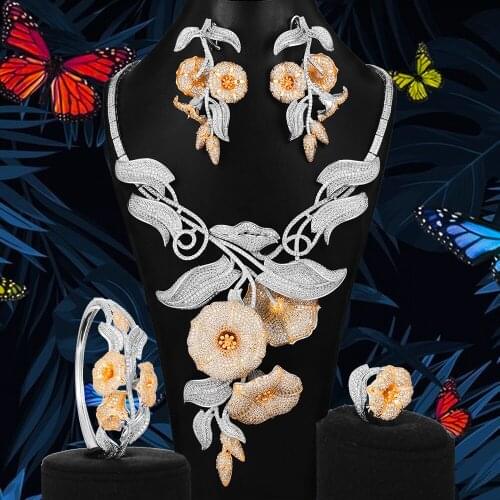 KellyBola Gorgeous 4PCS Luxury Morning Glory Flower African Jewelry Set For Women Wedding Fashion indian Jewelry Set