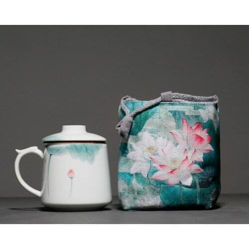 Lotus Coffee Cup Large Capacity Water Cup Tea Cups Milk Breakfast Oatmeal Cup Ceramic Mug with Spoon Home Tea Cup Cup Set