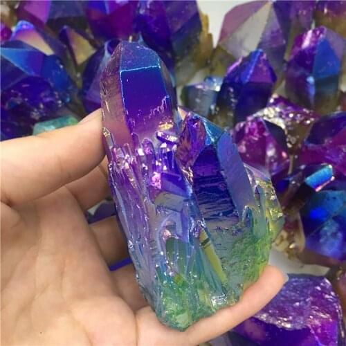 Beautiful Colorful Purple Yellow Blue Aura Quartz Crystal Titanium Bismuth Silicon Cluster Rainbows Natural Stones and Minerals