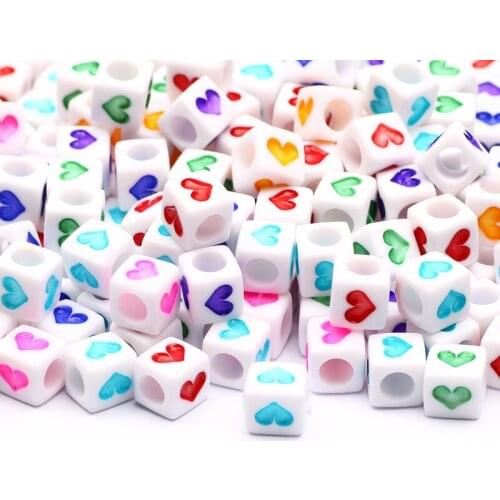 Colorful Mix Heart-Shaped Acrylic Beads 6x6mm White Square Spacer Beads For Jewelry Making Diy Necklace Bracelet Accessories