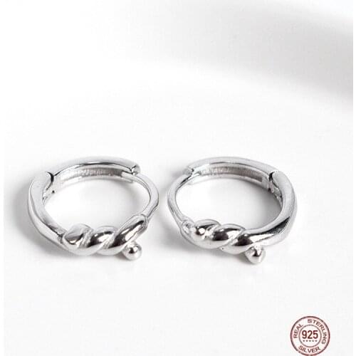 LKO Geometry Temperamental Simple Weaving Twist Round925 Sterling Silver Pierced Earrings for Women Girls Party Jewelry Gift