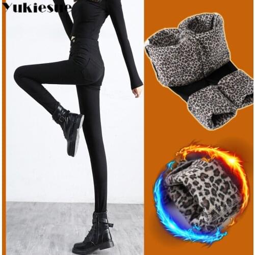 Fashion slim waist pencil pants keep warm thickening Leopard velvet leggings Winter High waist Button velvet skinny jeans women