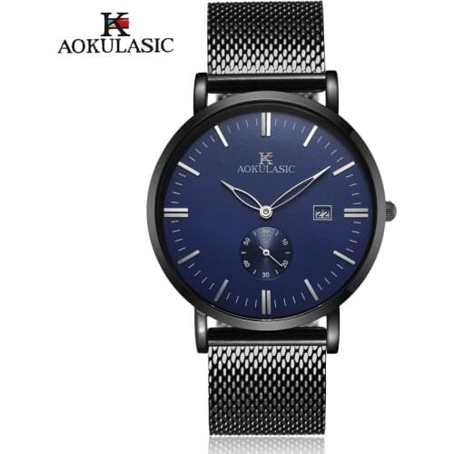 Men Watch AOKULASIC Ultra Thin Quartz Watches Men Stainless Steel Mens Watches Brand Clock Fashion Casual Wristwatch