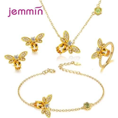New Luxury Women Wedding Necklace Earrings Rings Bracelets Bridal Jewelry Set Cubic Zircon Crystal Anniversary Gift
