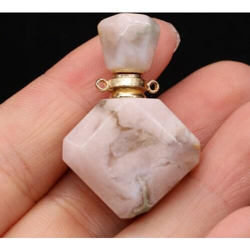 Natural Sakura Agate Gem Diamond Perfume Bottle Pendant Essential Oil Crafts DIY Cute Pink Necklace Sweater Chain Accessories