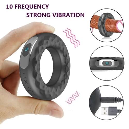 2019 New Delayed Ejaculation Penis Ring Vibrator USB Charging Cock Rings Silicone Vibrating Dick Ring Sex Product For Men Toys
