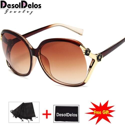 DD Retro Oversized Oval Sunglasses Women Luxury Brand Classic Vintage Camellia Ladies Glasses Shades goggles Oculos UV400