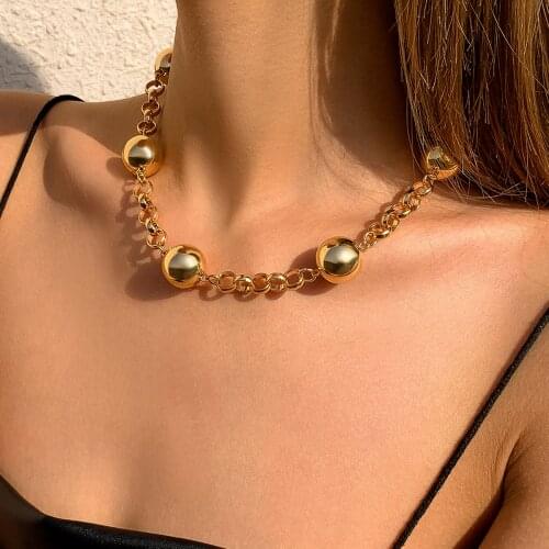 Punk CCB Plastic Big Ball Choker Necklace Vintage Gold Color Link Chain Short Clavicle Necklaces for Women Wedding Party Jewelry