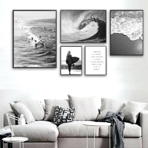 Sea Surfing Palm Tree Poster Black And White Wall Art Prints Canvas Picture Wall Art Picture for Bedroom Home Decor