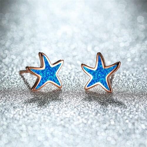 Simple Female White Blue Opal Earrings Rose Gold Silver Color Wedding Earrings Cute Sea Star Small Stud Earrings For Women