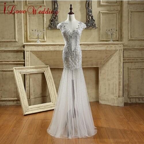 ILoveWedding Luxury Prom Dresses Tulle Real Images Lace Appliqued Beaded Long Evening Dress Open Back Party Dresses CY002