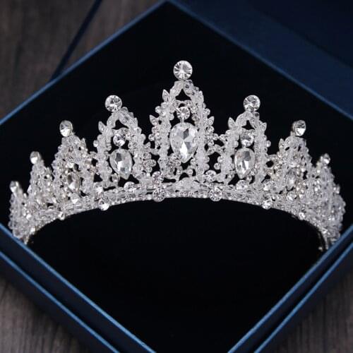 Baroque Luxury Rhinestone Bridal Crown Tiaras Handmade Silver Color Crystal Diadem Tiaras For Bride Wedding Hair Accessories
