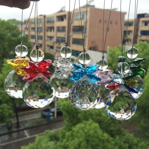 Handcraft 7pcs Mixcolors Crystal Suncatcher Faceted Ball+Glass Beads DIY Ornament for Chandelier Parts, Wedding Party Decoration