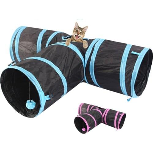 2 Pcs 3-Way Collapsible Cat Tunnel Tube Bored Cat Pet Toys Interactive Toy Ball For Cat Puppy Kitty Kitten Rabbit Wholesale X2