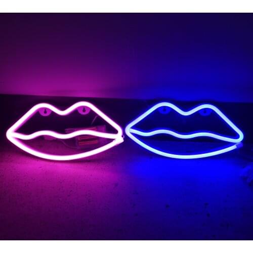 LED Red Lips Fairy Neon Lights Sign USB Battery Operated Indoor For Bedroom Wall Festoon Garland Wedding Christmas Decoration