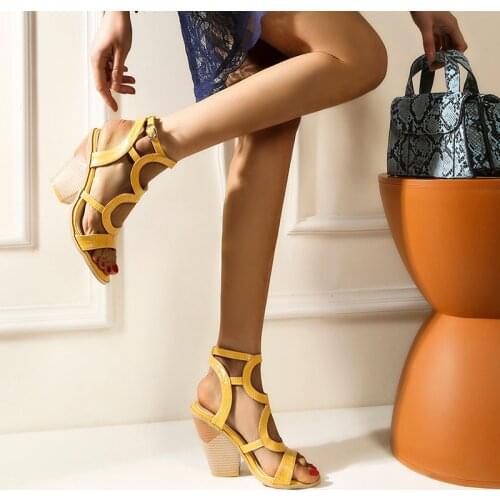 Women Sandals Fashion Beautiful High Heels Sandals Ladies Summer Shoes yellow silver Plus Size 34 37 39 42 45 zapatos de mujer
