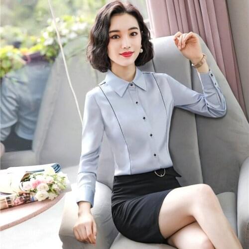 Office Ladies Blouses & Shirts for Women 2 Piece Skirt and Top Sets Work Wear Long Sleeve Clothes OL