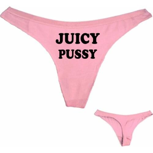 DongKing Ladys Sexy Thong Panties JUICY PUSSY Letter Print Funny Women Girl Cotton T Underwear White Black Pink G-String