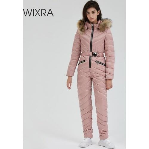 Wixra Womens One Piece Ski Jumpsuit Belts Back Zippers Bodysuits Sets Thick Warm Snow Suits Streetwear