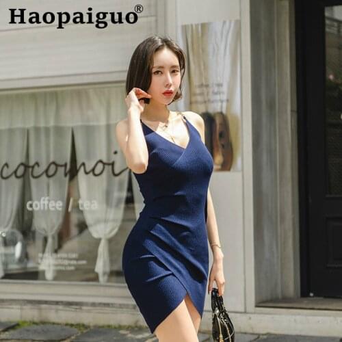 Blue Backless Wrap Sexy Summer Dress 2019 Sleeveless Mini Dress Club Wear for Ladies Sheath Evening Party Dresses Ladies Ropa