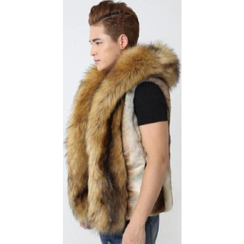 Free Shipping New fashion male Mens autumn and winter fur hooded vest imitation fox fur coat short vest suede Slim Korean style