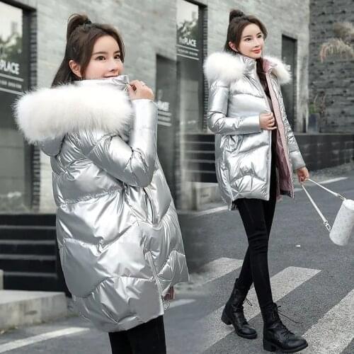 Big Fur Collar Winter Puffer Jacket Women Trendy Hooded Parkas Korean Fashion Thick Glossy Down Coat Loose Windproof Overcoat
