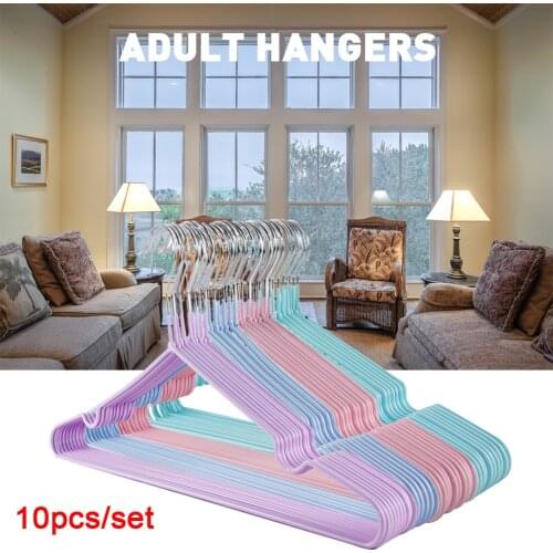 10pcs Solid Color Metal Hangers For Clothes Thin Notched Firm Not Easy To Deform Anti-rust Anti-fading Anti-drop Grooves Hangers