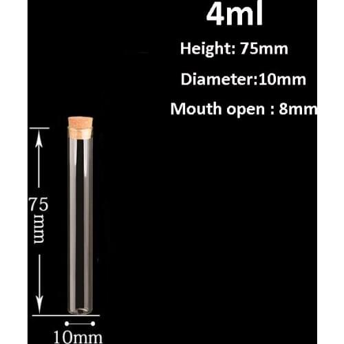 100sets Glass Test Tube Bottle Cork Oil Clear High Borosilicate glass Wishing bottle jars charm vial Pendant 107508 4ML