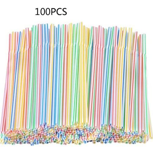 100Pcs Drinking Straws 210mm Colorful Long Flexible Wedding Party Supplies Plastic Drinking Straws Kitchen Accessories