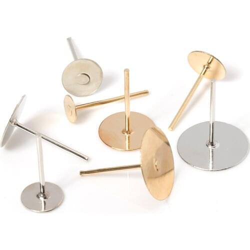 100pcs Earring Base Cabochon Cameo Settings 4-10mm Gold Stud Earring DIY Accessories for Wholesale Craft Jewelry Making DIY