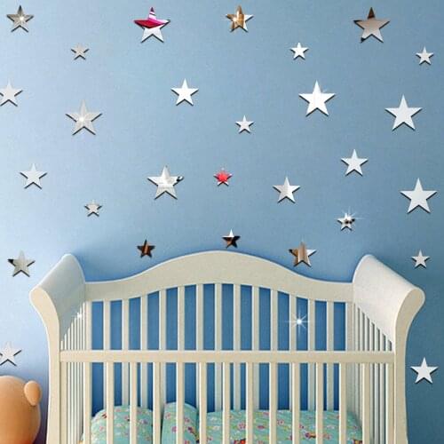 20 Pcs Golden/Sliver Star Acrylic Mirror Stickers Wall Window Sticker Party Home Decor Babyroom Bedroom Living Room Decoration