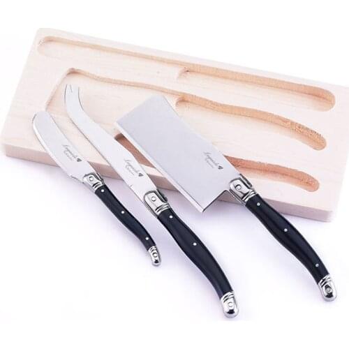 3pcs Stainless Steel Cheese Knives Spreader Cutter Butter Tool in Wood Block Black Cutlery Restaurant Dinner set Dinnerware