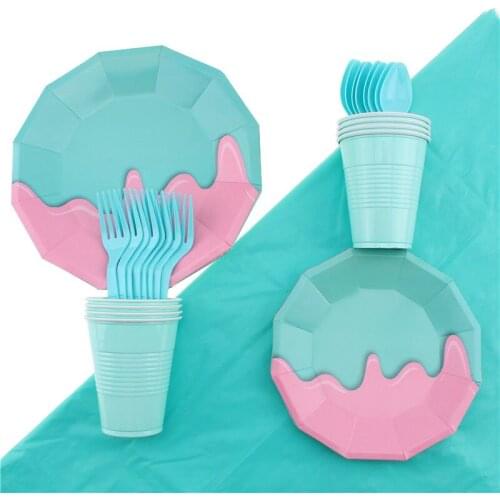 41Pc/Set Dessert Theme Disposable Tableware Birthday Decoration Baby Shower Spoon Plates Cups Napkins Table Cloth Party Supplies