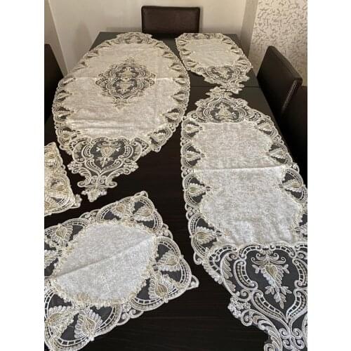 5 Parça Fransız Dantelli Kadife Salon Takımı