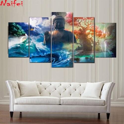 5D DIY Diamond Painting 5 Pieces buddha Cross Stitch Religion Diamond Embroidery For Sale Home Decoration Picture
