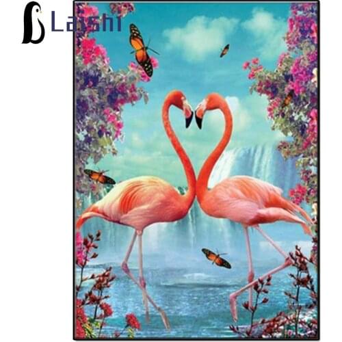 5D Diy Natural scenery, flamingo Diamond Painting Full Round Square Drill Rhinestone Mosaic Wall Art Picture Home Decoration
