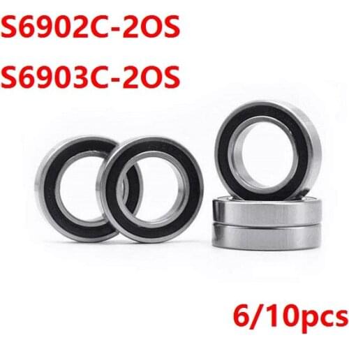 6/10pcs S6902C-2OS 15x28x7mm S6903C-2OS 17x30x7mm ABEC-5 Stainless Steel hybrid Si3N4 ceramic ball bearings Bicycle Bearing