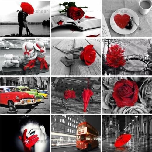 5D Diy Diamond Painting Red and Black Landscape Cross Stitch Rhinestones Art Picture Kits Embroidery Mosaic Home Decor Gift