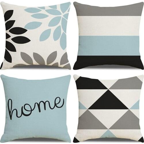 Cross-border new Nordic blue simple geometric linen cotton sofa car square polyester hemp pillow cushion cover