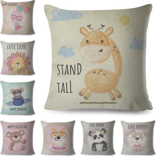 Nordic style Cushion Cover Decor Cute Cartoon Animal Dog Lion Unicorn Pillow Case Polyester Pillowcase for Children Room Sofa