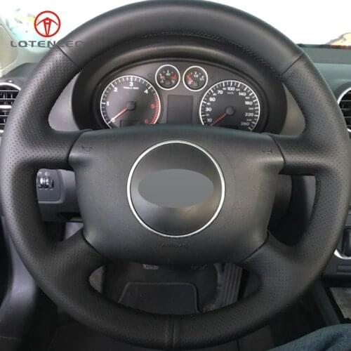 LQTENLEO Black Genuine Leather DIY Car Steering Wheel Cover for Audi A6 1999-2004 A3 2000-2003 A4 A8 1998-2001 Allroad 2001-2005