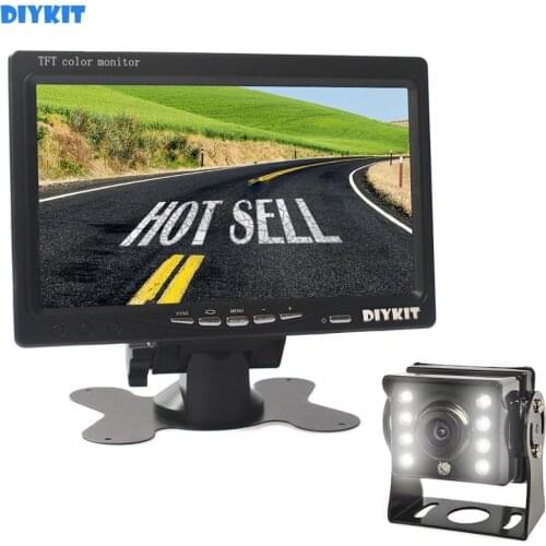 DIYKIT DC 12V-24V 7" Vehicle Reverse Monitor + 4pin LED Color Night Vision CCD Rear View Backup Camera for Bus Houseboat Truck
