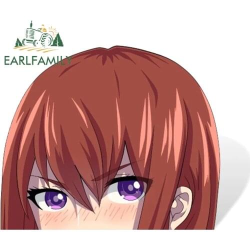 EARLFAMILY 13cm x 10.9cm Cartoon Girl Kurisu Makise Peeker Sticker Graffiti Stickers Big Head Vinyl Anime Peek Decal Waterproof