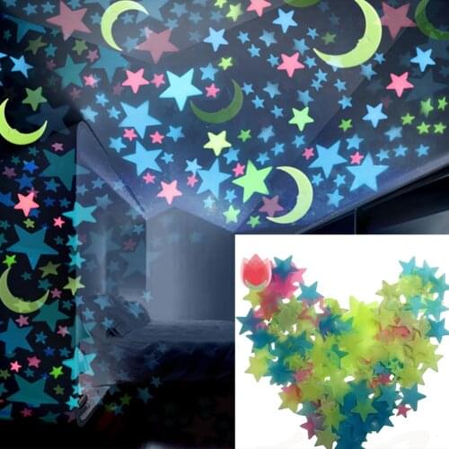 100 Pcs Star Moon Fluorescent Glow Furniture Wall Stickers Baby Rooms Home Decoration Wall Stickers Paper