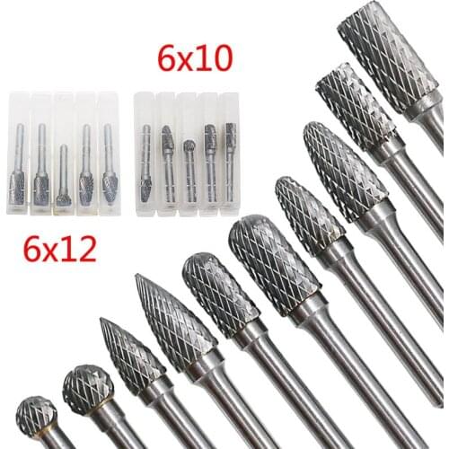 6x10 6x12 Drawing Tungsten Carbide Milling Cutter Rotary Tool Burr Double Diamond Cut Rotary Dremel Metal Wood Electric Grinding