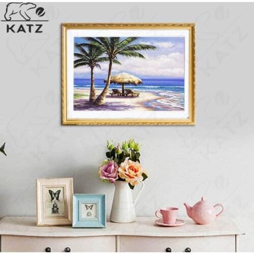 Hawaii Beach Diamond Mosaic Art Gift Diy Sea Coconut Tree Diamond Painting Vacation Embroidery Crossing Home Decoration