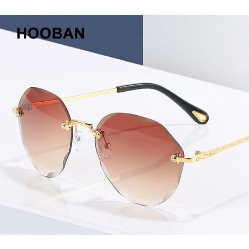 HOOBAN Fashion Rimless Sunglasses For Women Brand Design Round Lady Sun Glasses Classic Frameless Gradient Outdoor Eyewear